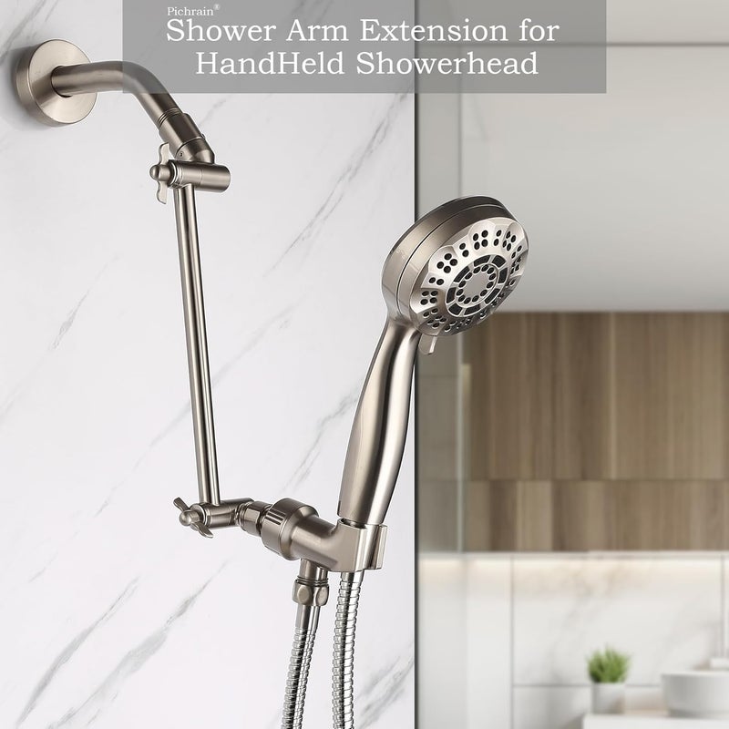 Pichrain Shower Head Extension Arm, Adjustable Shower Head Arm Extender with Locking Set Screw, G1/2 Connector for Fixed/Rain/Handheld Showerheads, Easy Installation (Brushed Nickel, 10 Inch) - Image 4